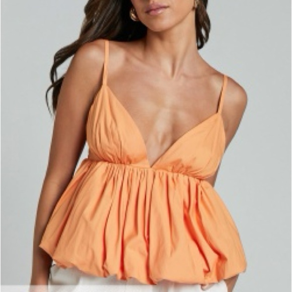 Showpo MERLY TOP - V NECK BUBBLE HEM PEPLUM IN TANGERINE